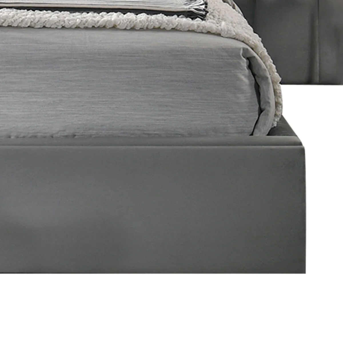 Queen Size Vertically Stitched Headboard with 2 Drawers Footboard, Gray