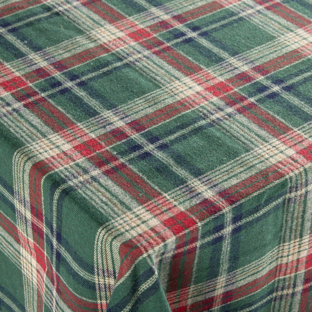 Nappe imprimé tartan polyester et coton L300X140 vert et rouge