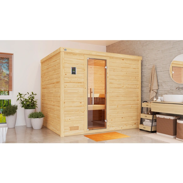 Massivholzsauna »BERGEN 3«, 6 Personen, inkl. 9 kW Ofen mit externer Steuerung