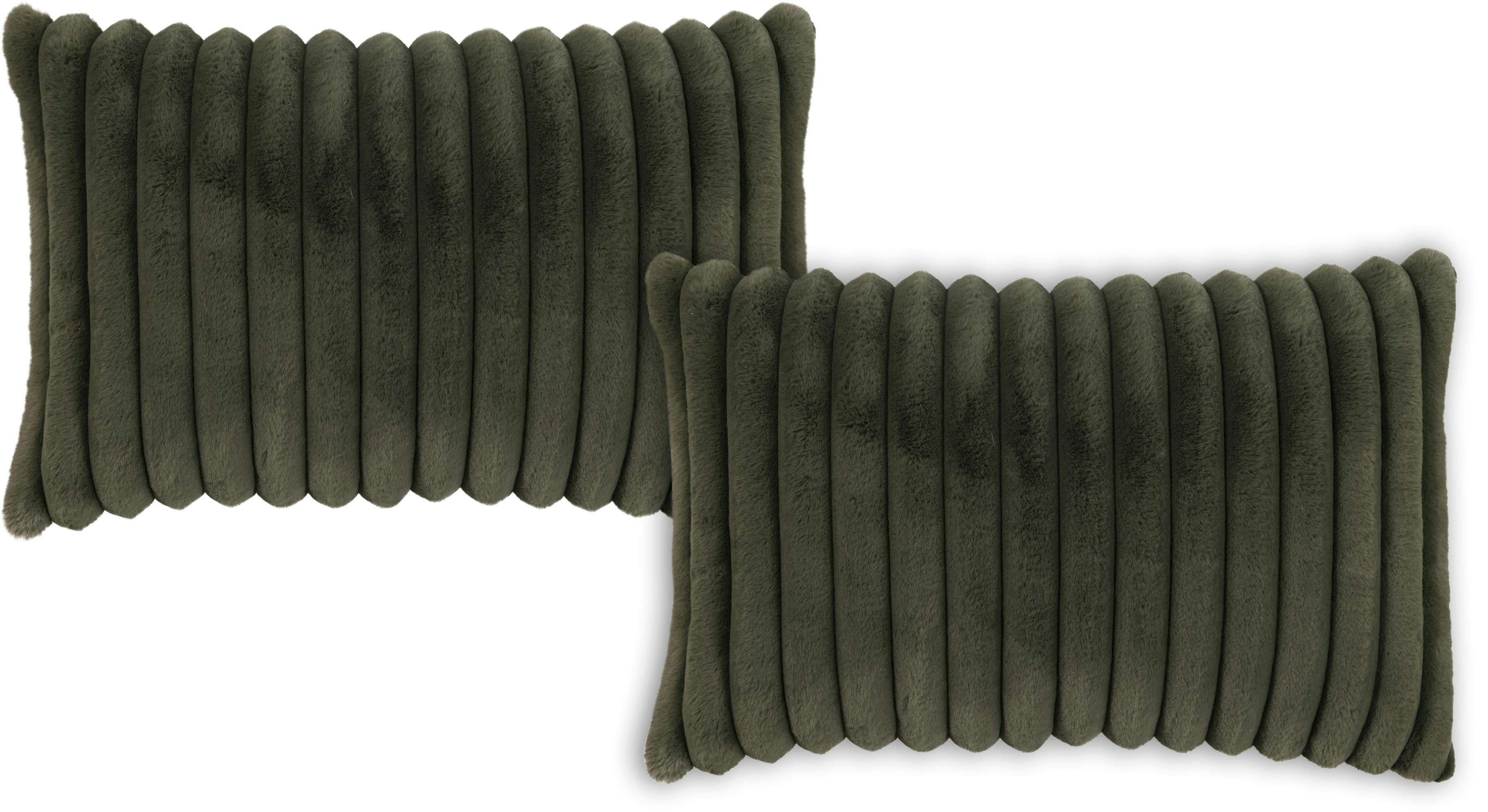 RAYA - Housses de coussin moelleux imitation fourrure vert-Lot de 2- 40x60