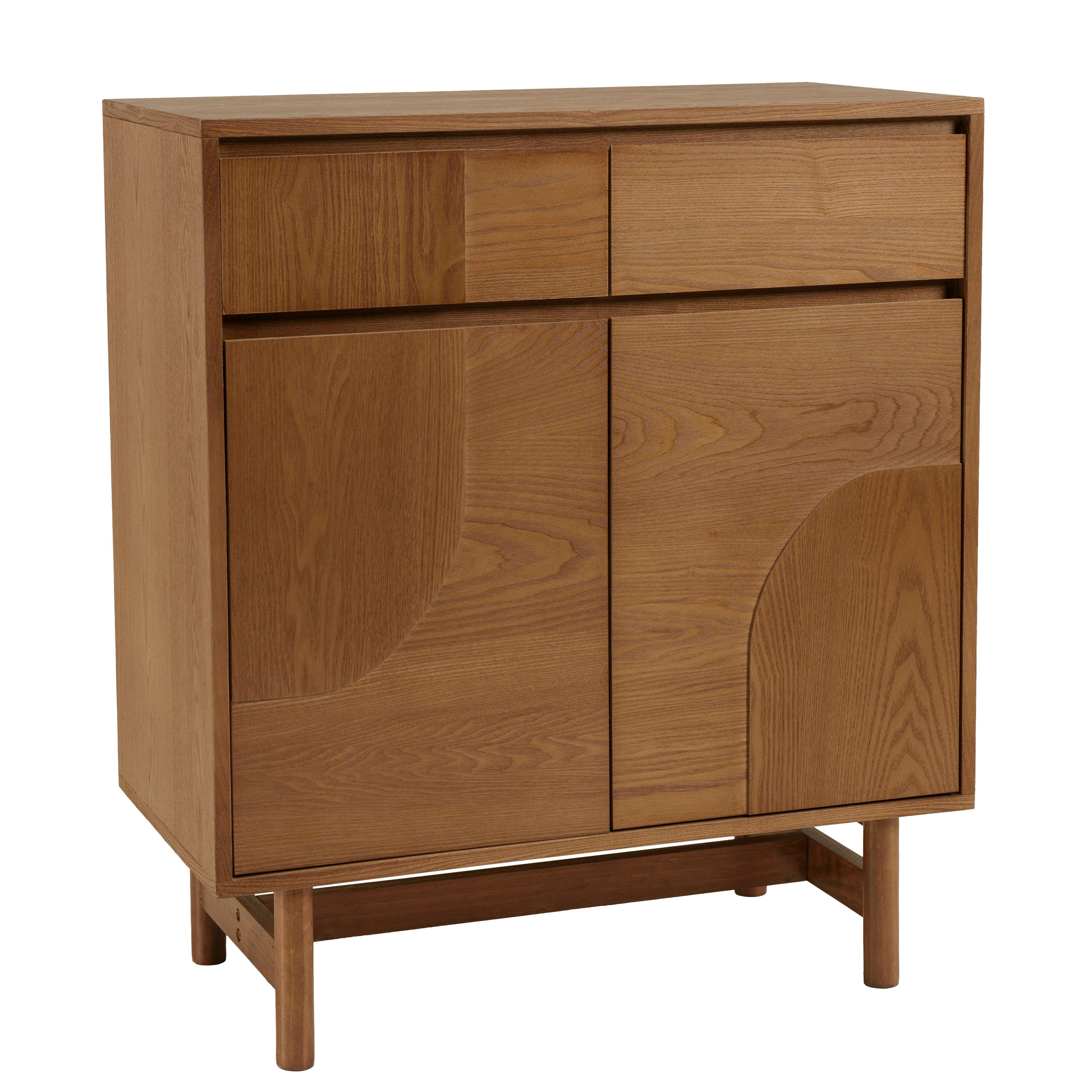Buffet couleur naturelle 2 tiroirs 2 portes décor motif arrondi CORIA