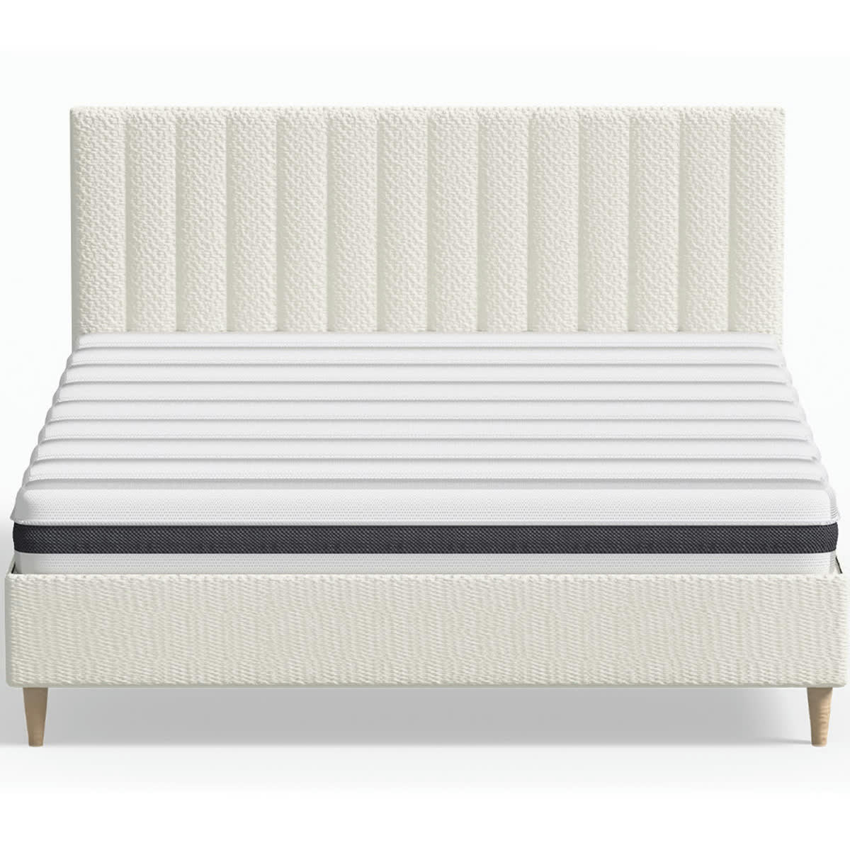 HYGIOSPRING & ELIOT - Pack lit 160x200 en tissu bouclé écru + Matelas ressorts et Mousse HR