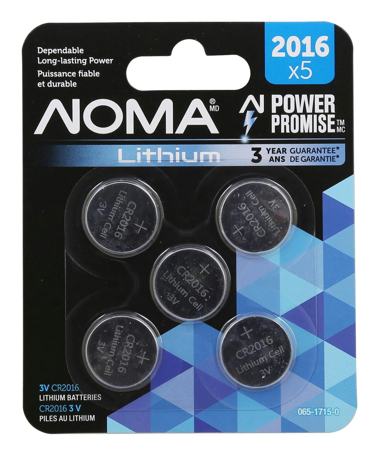 NOMA 5-pk CR2016 3V / 3 Volt Lithium Coin Cell Batteries, Long Lasting