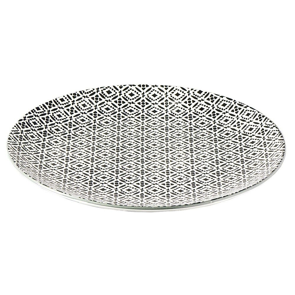 Assiette plate ronde motif géométrique noir et blanc Ø26.5cm (3 modèles)