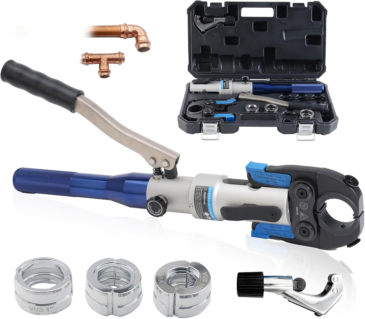 Hydraulic Copper Pipe Press Tool for Viega ProPress Fittings | Includes 1/2, 3/4, & 1 Dies | Ideal for Narrow Spaces & Tee Fittings | Includes 1 Set of Dies (1950)