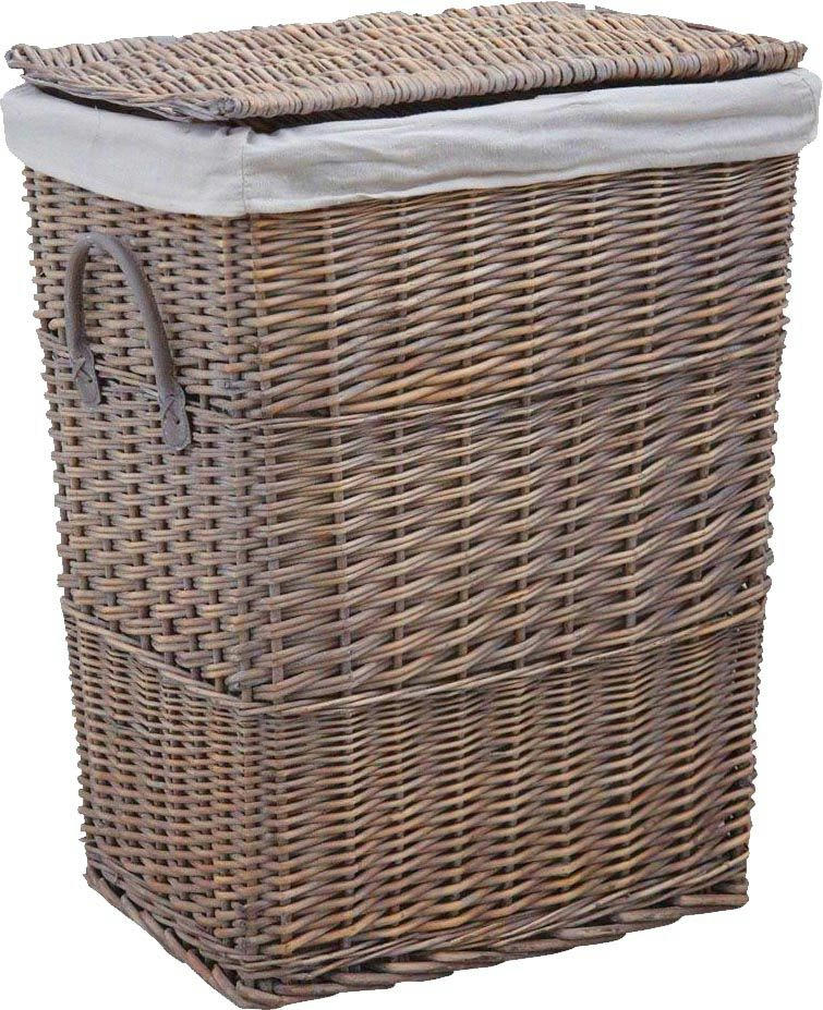 - Panier à linge en osier doublé grisé