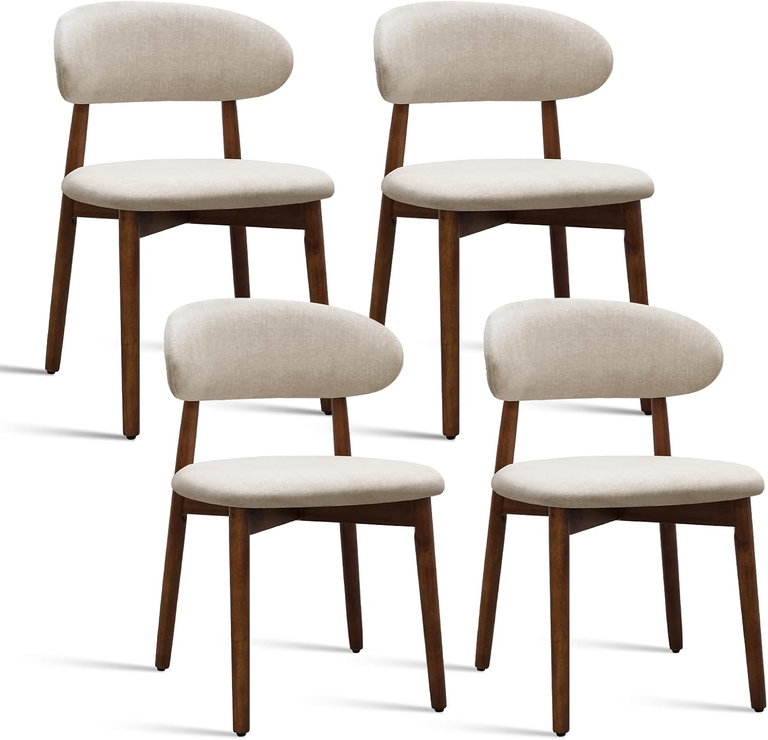 Farmhouse Dining Chairs Set of 4, Mid Century Modern Wooden Dining Room Chairs, Farmhouse Fabric Upholstered Kitchen Dinner Chairs for Living Room Restaurant Cafe, Walnut/Warm Grey