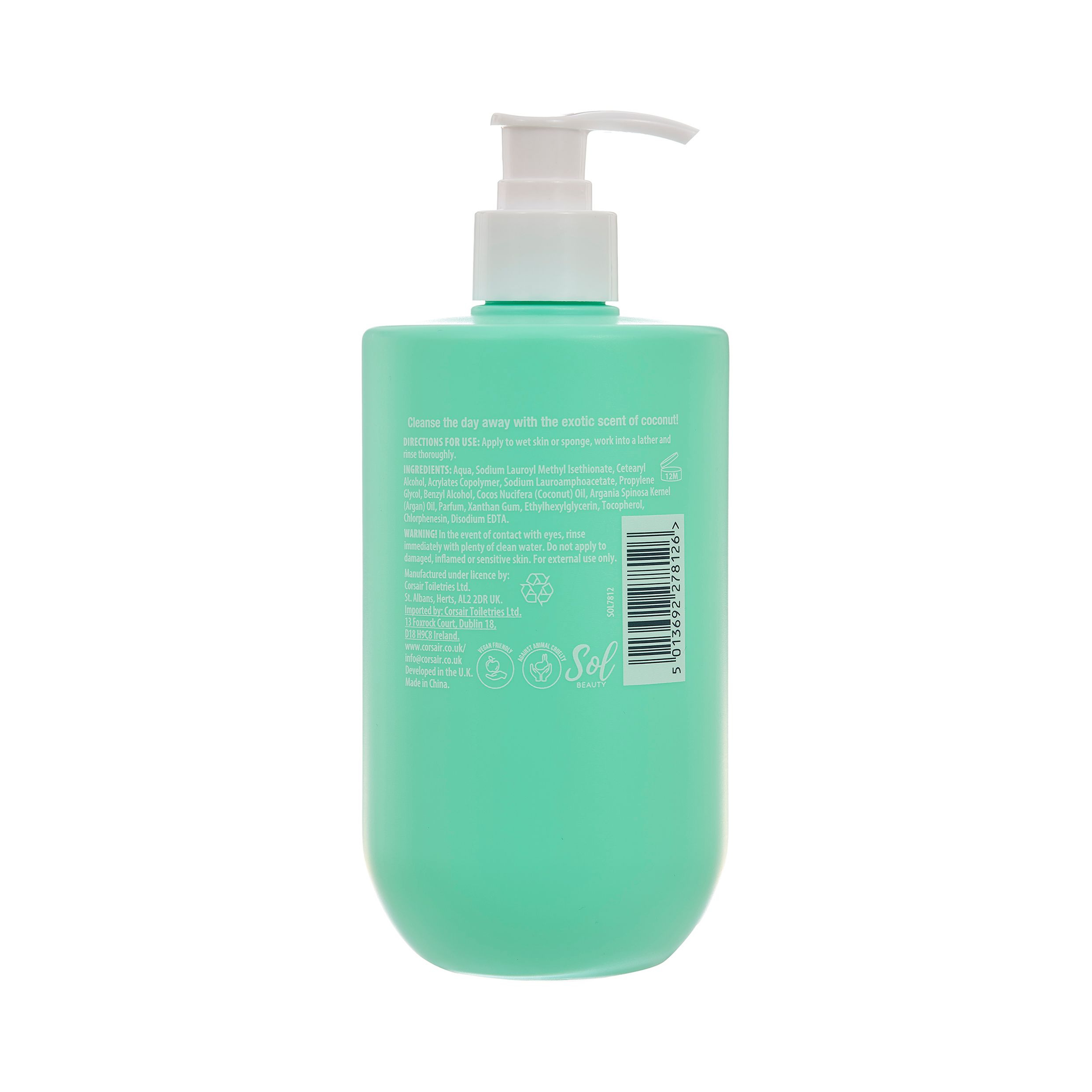 SOL Beauty Shower Cream Coconut Scent Oil Argan & Vitamin E Moisturising 500ml
