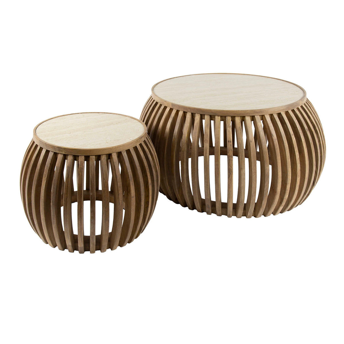 Giga Meubel Salontafel Nuovo Curve - Travertin - Set Van 2 - 75x75x40cm