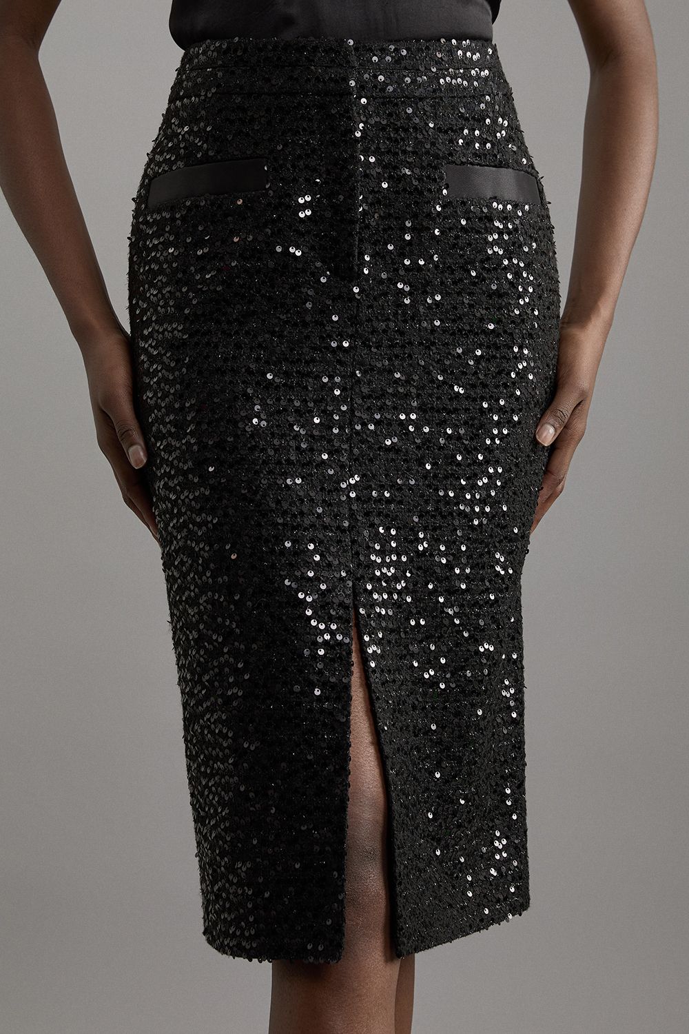 KarenMillen Sequin Tweed Tailored Midi Skirt