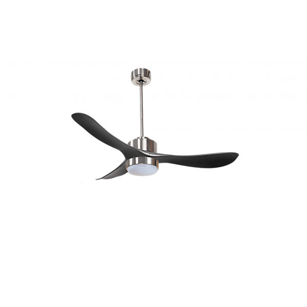 Modulo Regular Exterior - un ventilateur pour extérieur IP44, DC 132 cm Chrome pales abs noir Lumière dimmable 20 à 35 m²