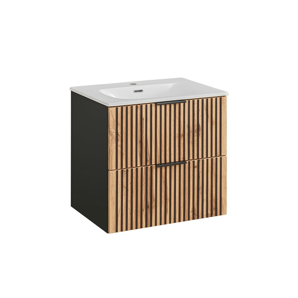 - Meuble simple vasque encastrée 60cm naturel et noir