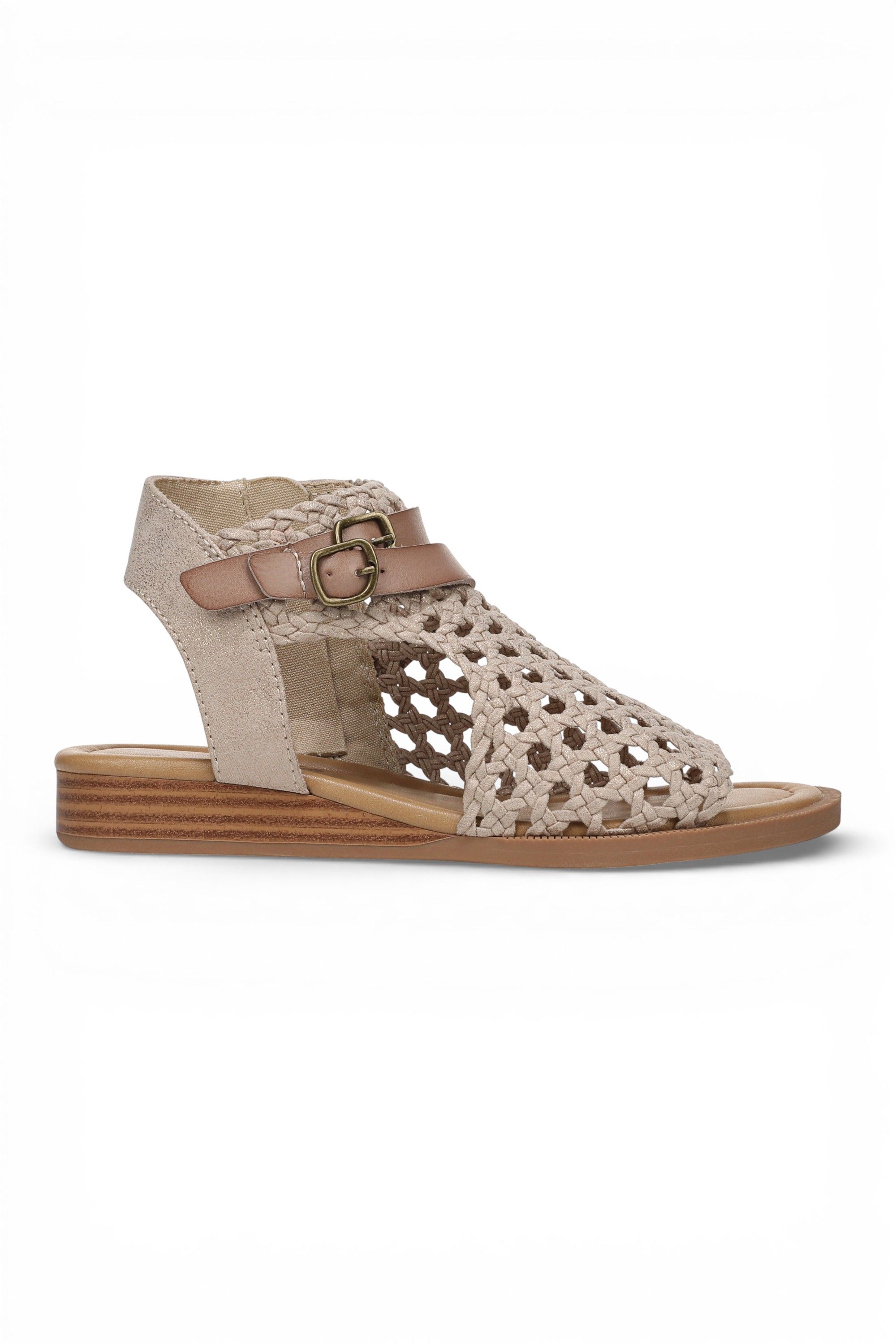 Infinity Leather Blowfish Weave Micro Wedge Sandals - Anuella