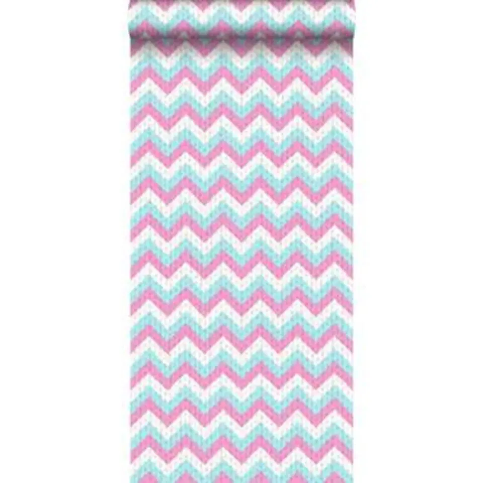 ESTAhome behang - zigzag motief - turquoise en roze - 53 cm x 10,05 m