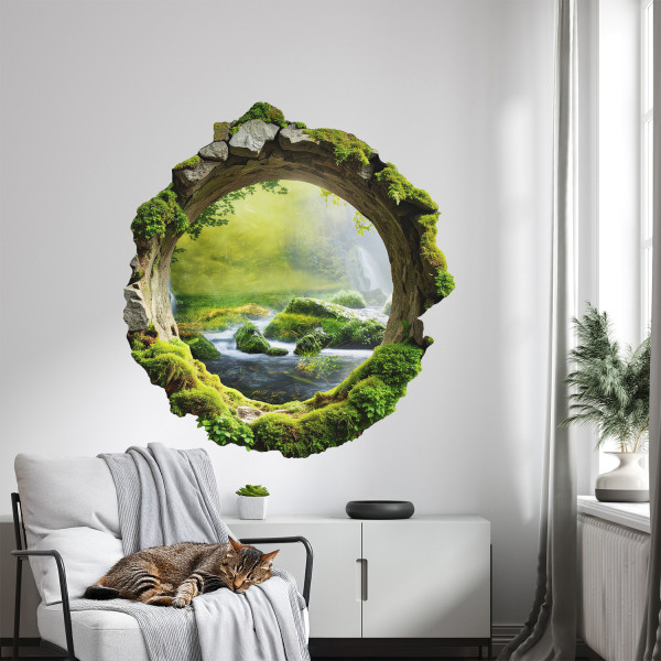 Efekt dziury w ścianie zielona kraina naklejka 3D 74x80