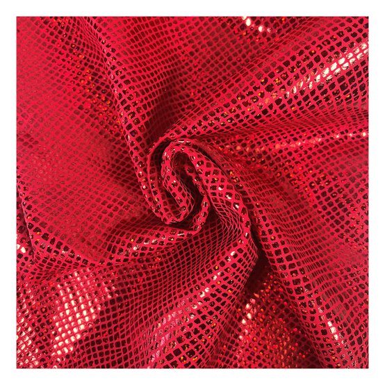 Red Anaconda Holo Foil Poly Spandex Fabric by the Metre