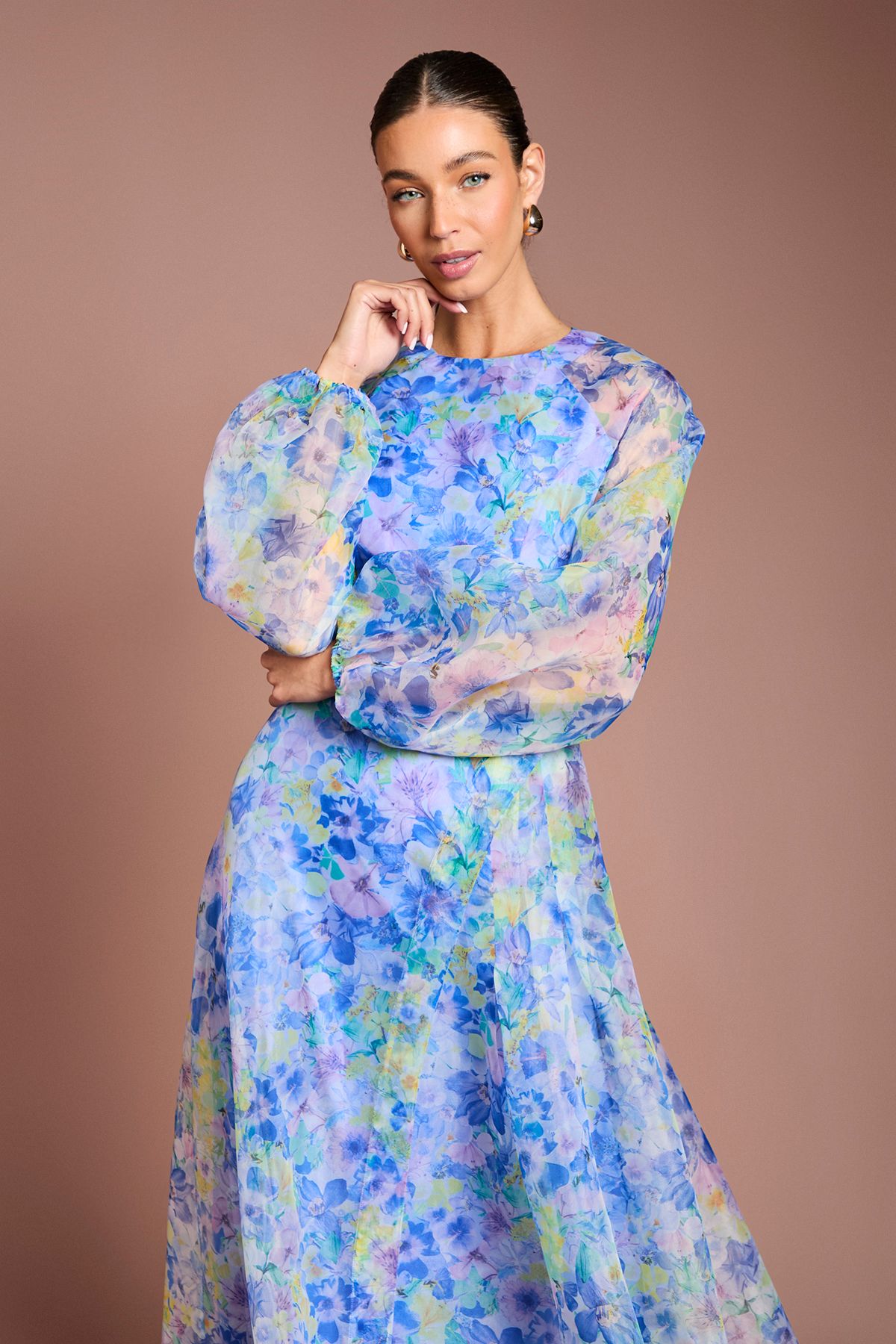 Coast Organza Wrap Waist Puff Sleeve Midi Dress