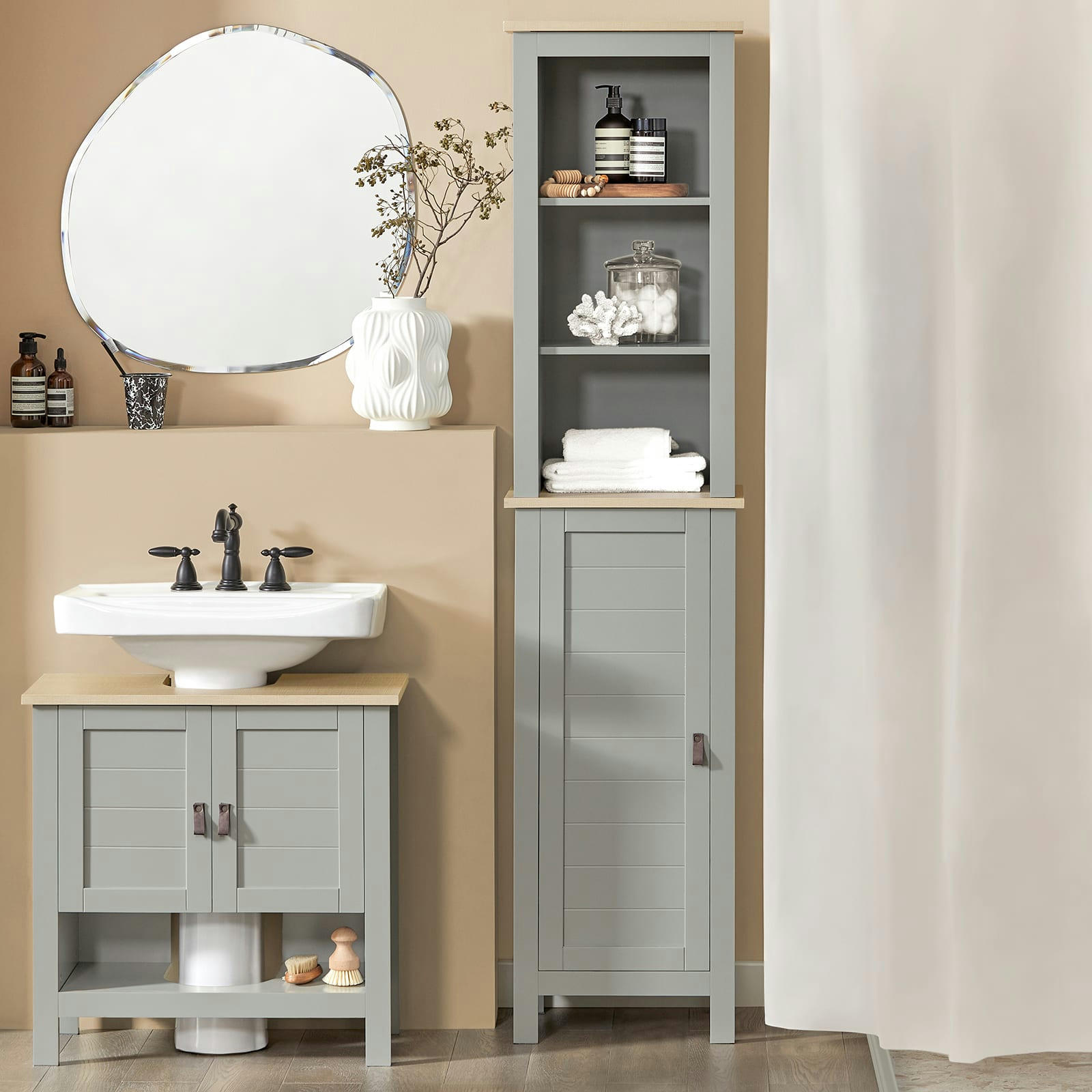 - Meuble colonne effet bois gris