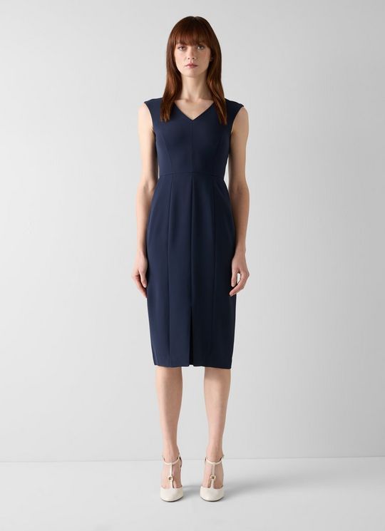Audrey Spring Navy Midnight Plain V Neck Shift Dress