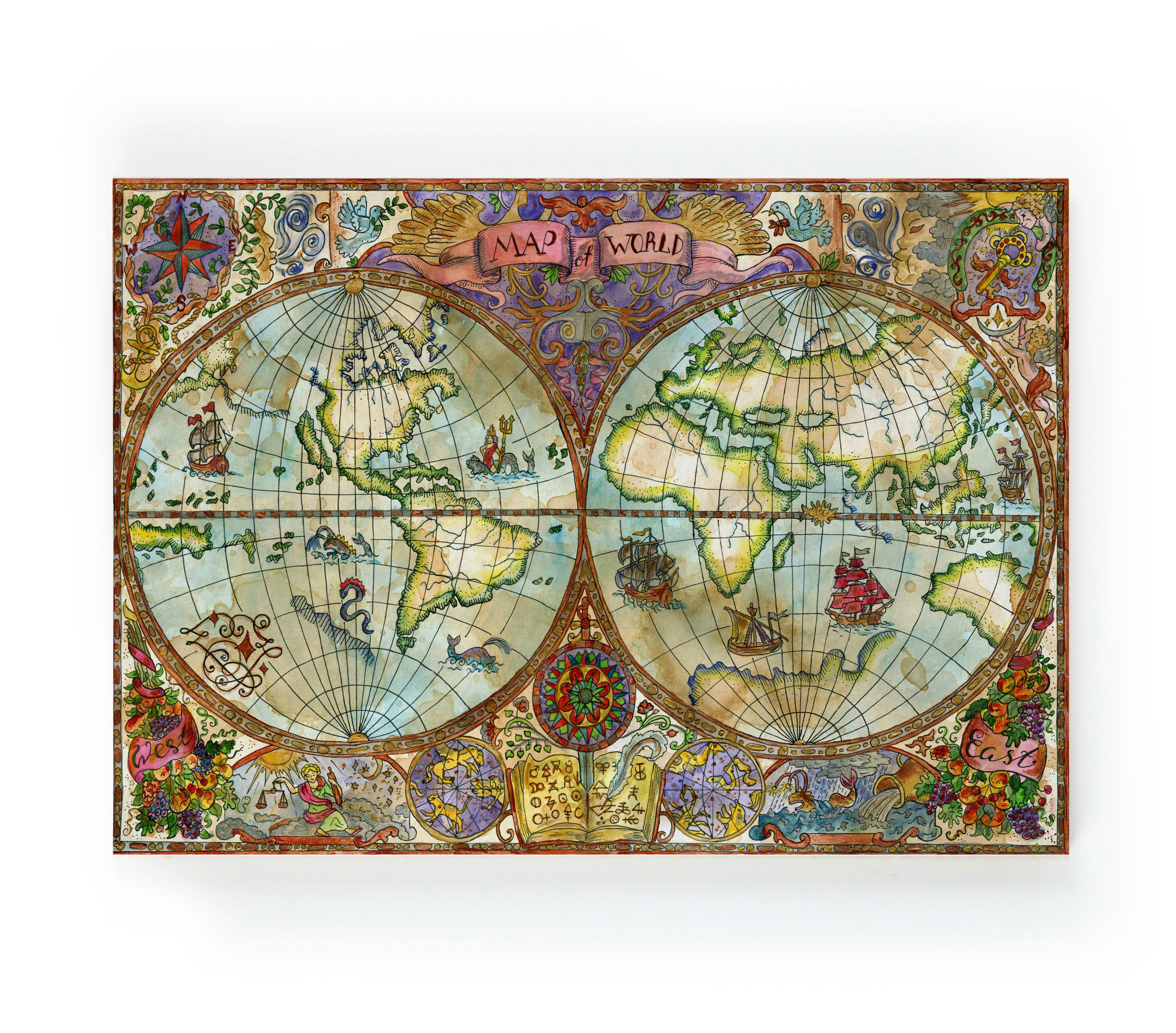 COLORFUL WORLDMAP - Peinture sur toile 60x40 imprimé HD carte du monde colorée