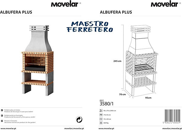 MOVELAR - Barbecue préfabriqué à bois et charbon de bois Albufeira (Gris,Orange-95x70x245cm) REF : 3580/1 - Extérieure