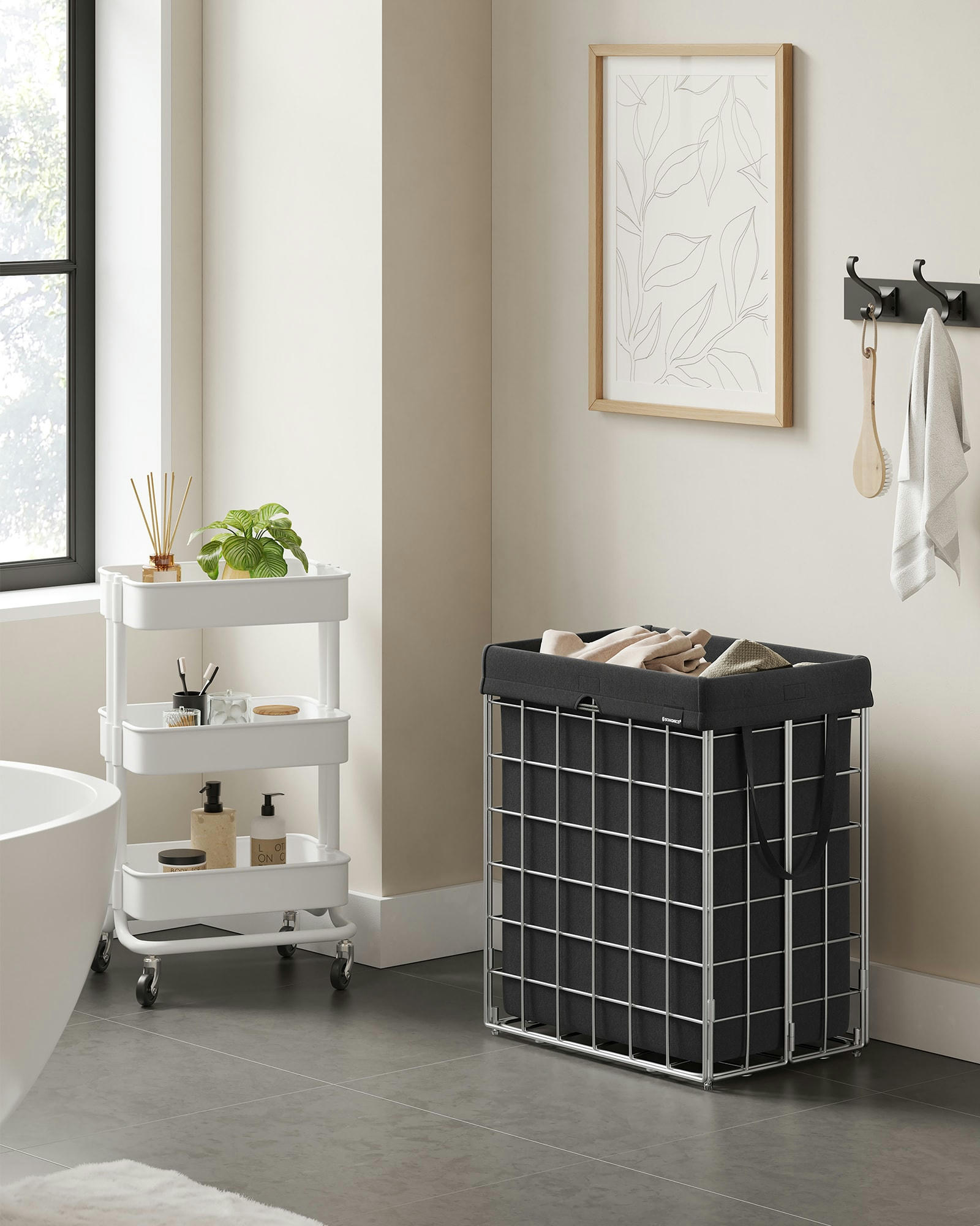 90L - Panier à linge sale 90L en métal argent et noir