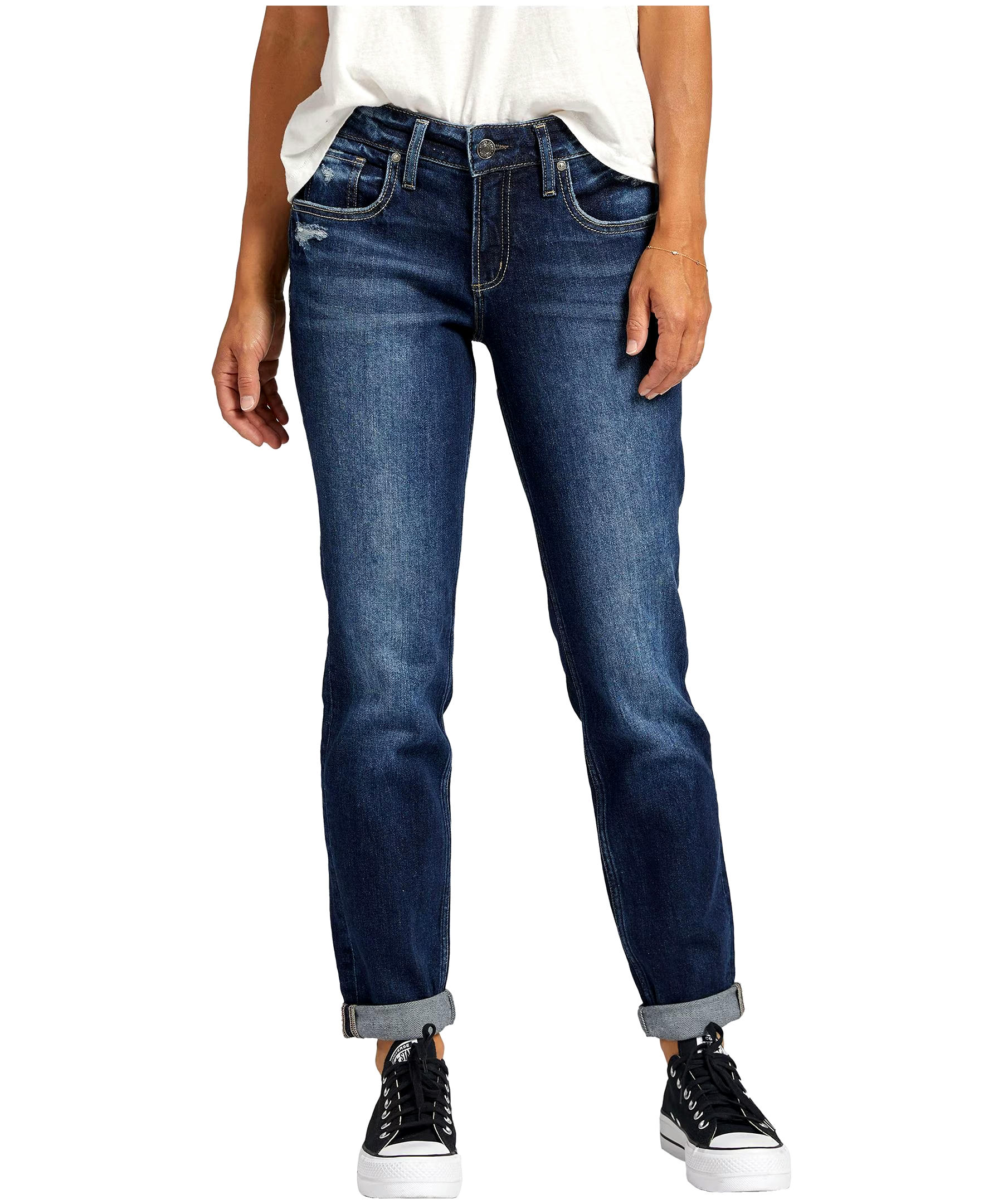 Silver Women's Boyfriend Curvy Fit Mid Rise Jeans