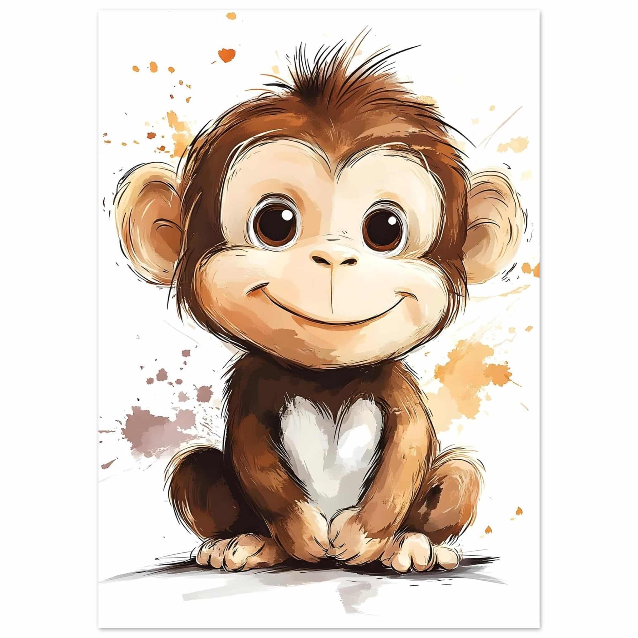 Artfulprints Poster Schattige aap  - 50x70 cm - Bruin