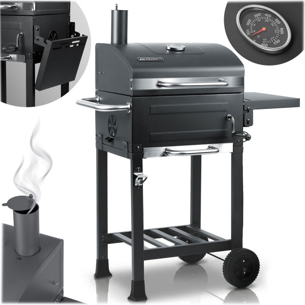 Grill węglowy ogrodowy Berdsen BD-894 stalowy ruszt 57x43 cm   termometr