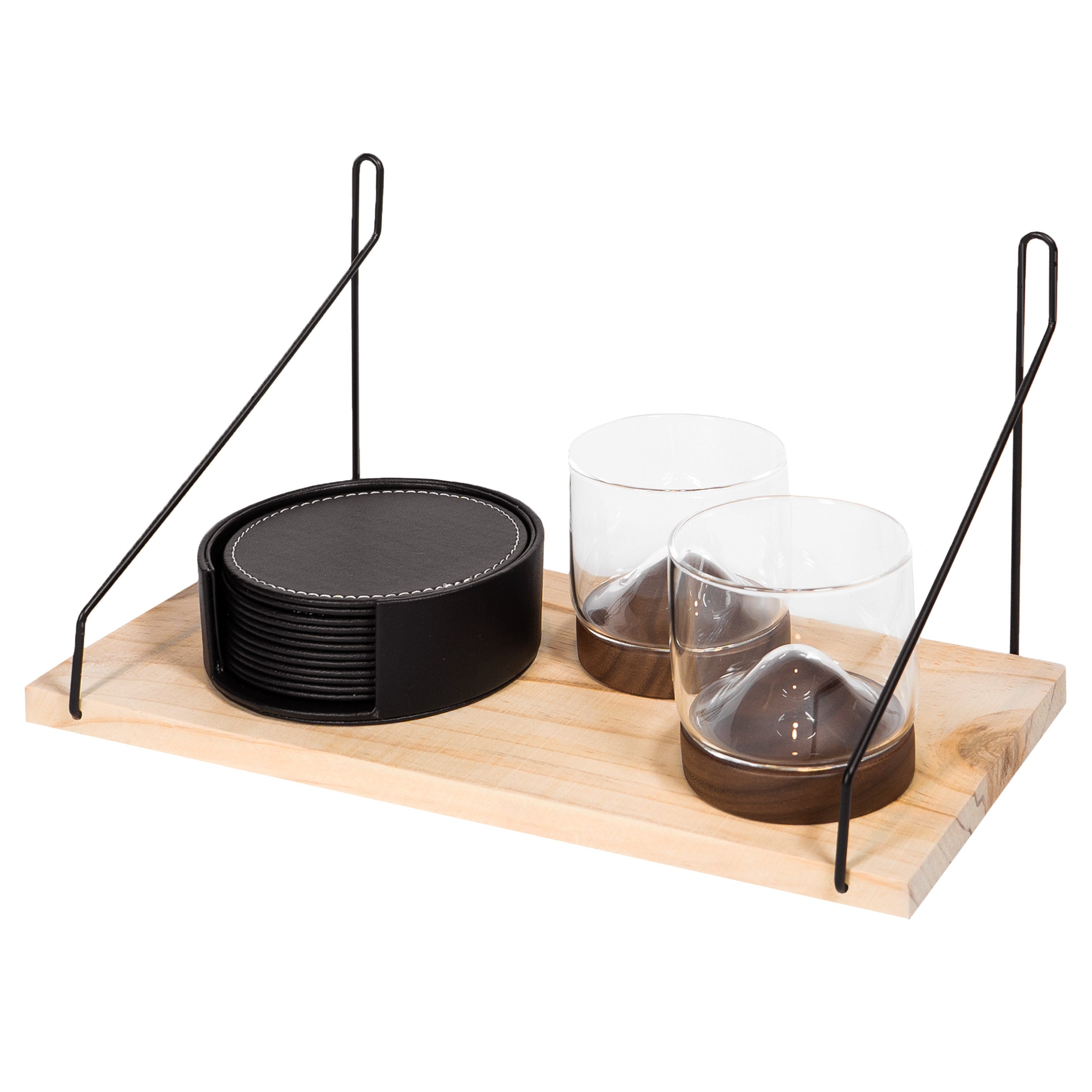 QUVIO Wandrekje van hout en staal - Bruin en zwart