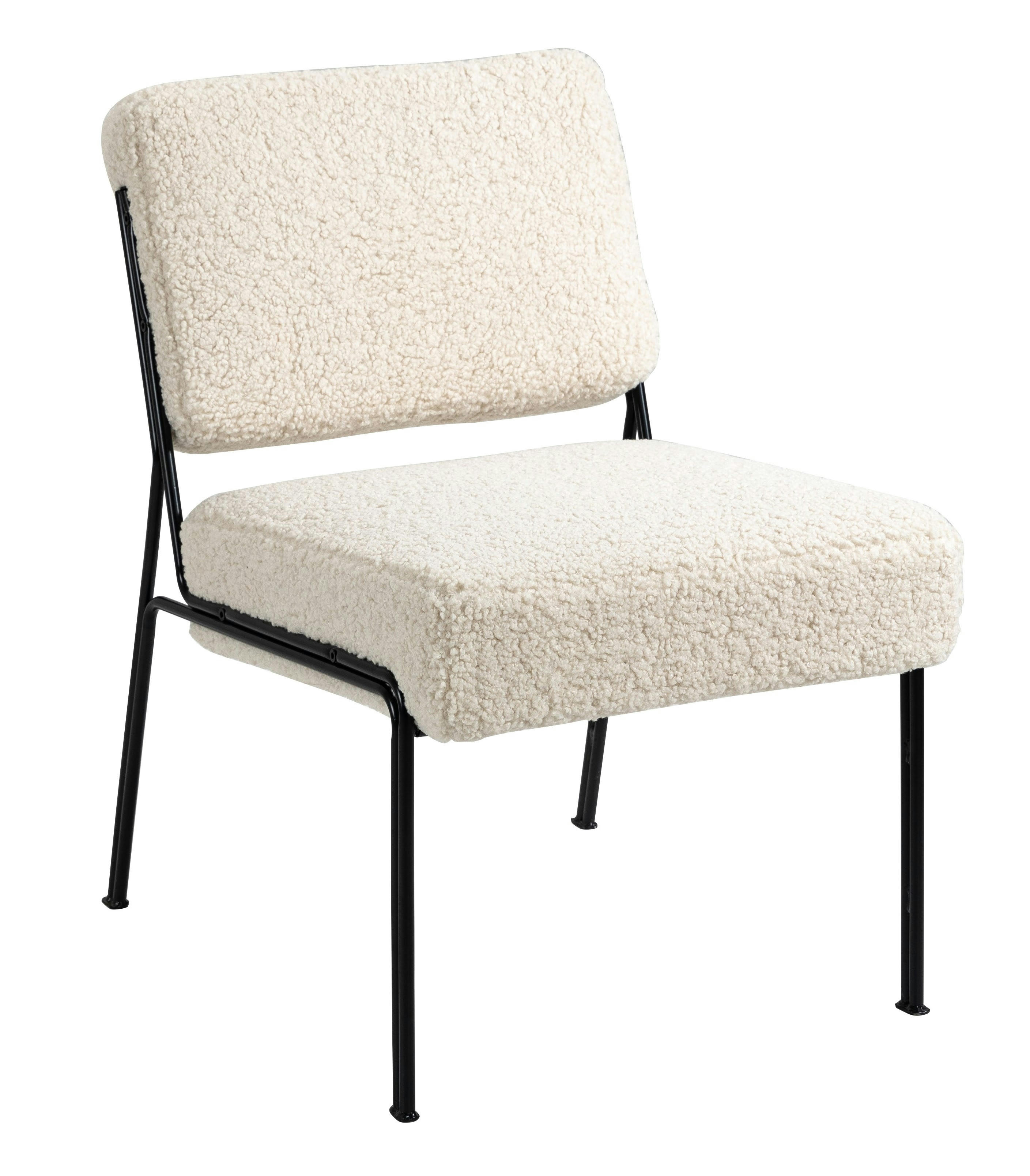 - Fauteuil de salon en métal et bouclettes blanches