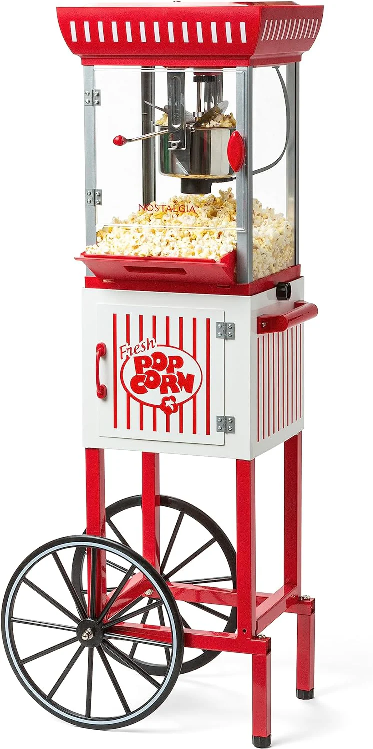 Popcorn Maker Machine - Professional Cart With 2.5 Oz Kettle Makes Up to 10 Cups - Vintage Popcorn Machine Movie Theater Style - Red & White