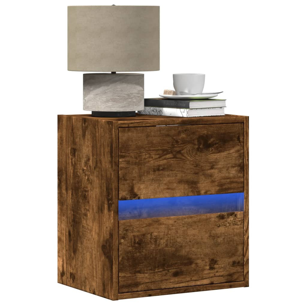 Szafka Nocna Brązowa z Szufladą Wisząca z LED Do Sypialni 41x31x45 cm
