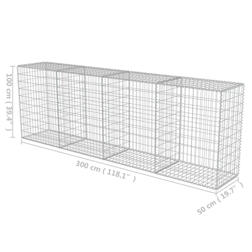 NNEVL Gabion Wall with Covers Galvanised Steel 300x50x100 cm