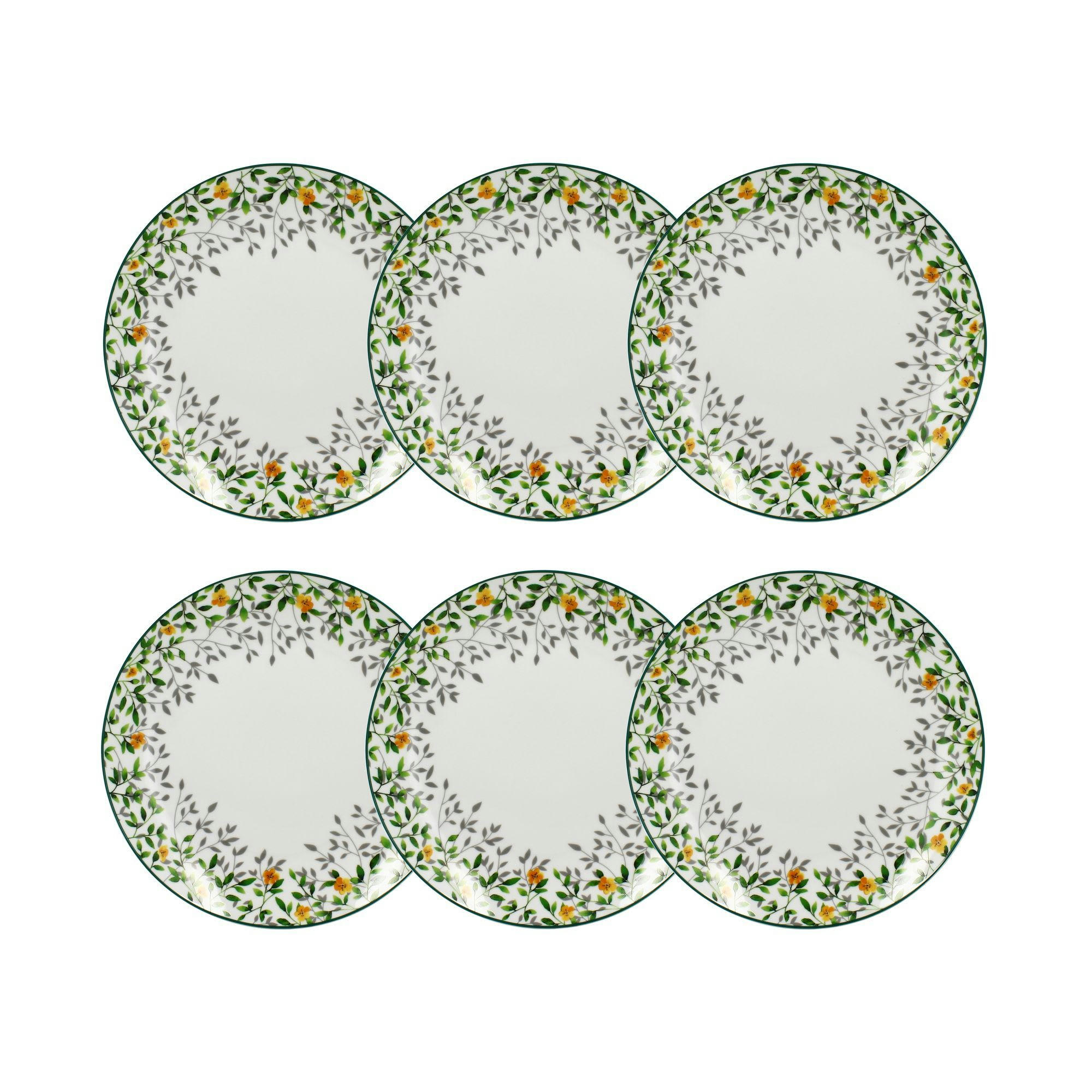 FLORALE - Lot de 6 assiettes plates en porcelaine décorée 26,5cm