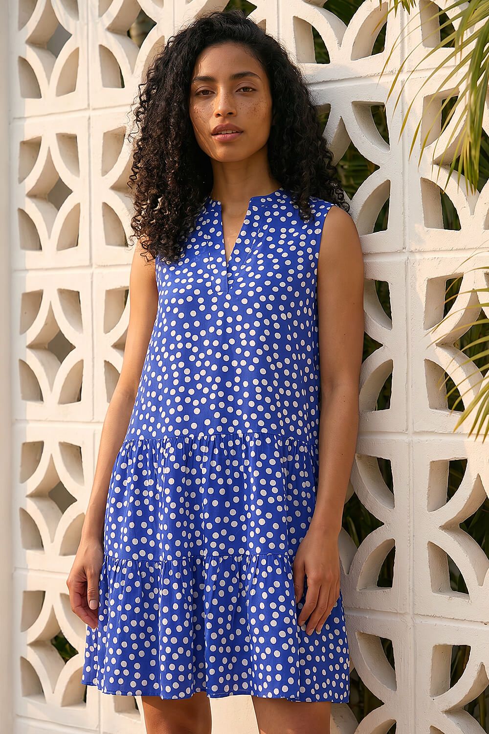 Roman Polka Dot Tiered Swing Dress