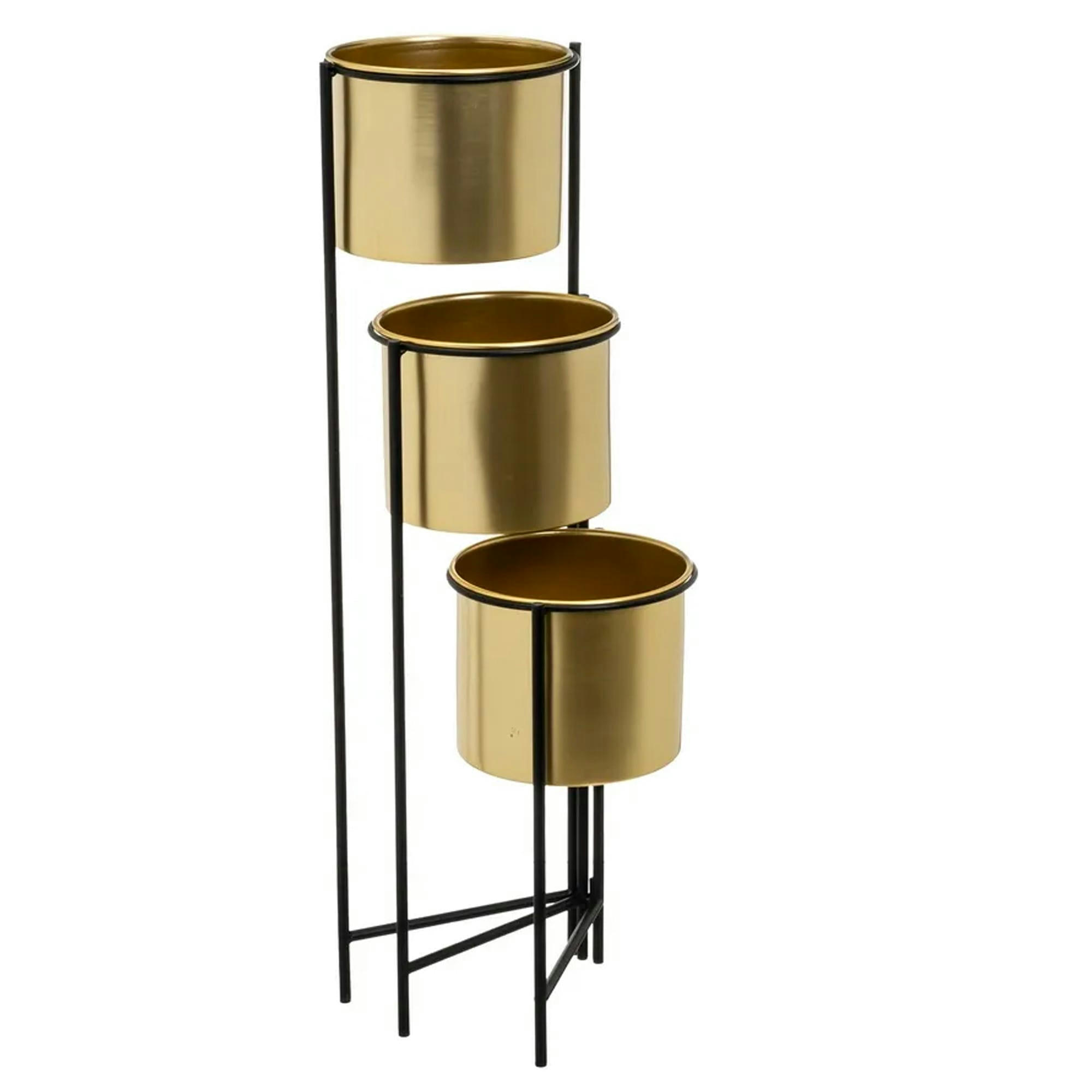 - Support pot plante triple articulé métal noir et doré 42x39x80cm