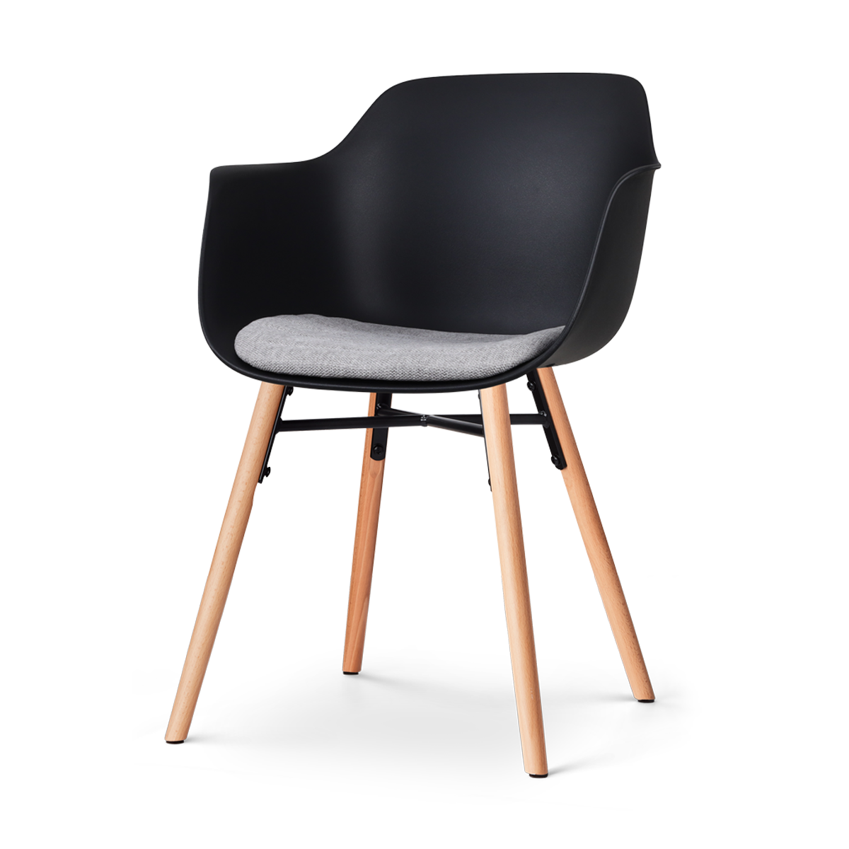 Nolon Nena-Liz Eetkamerstoel Zwart - Armleuning - Lichtgrijs Kussen