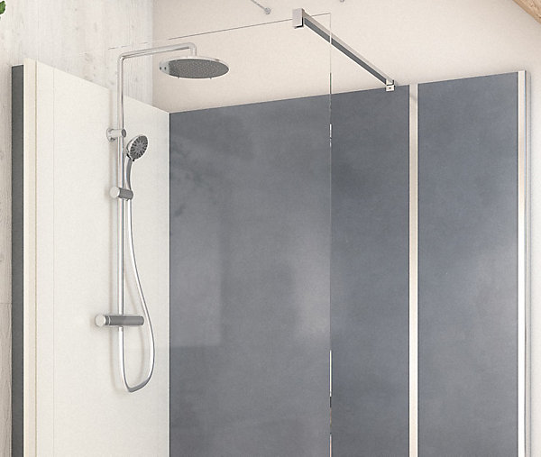 Cabine de douche à l’italienne l.80 x L.160 x H.218 cm – effet béton, receveur de plain-pied, Elmer Serenity