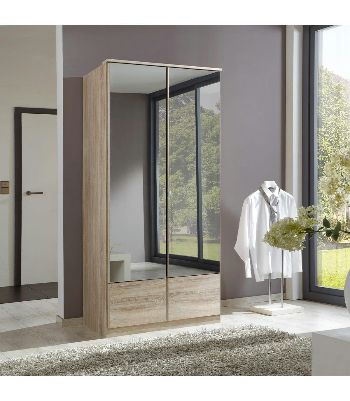 - Armoire 2 portes miroir - L91 cm