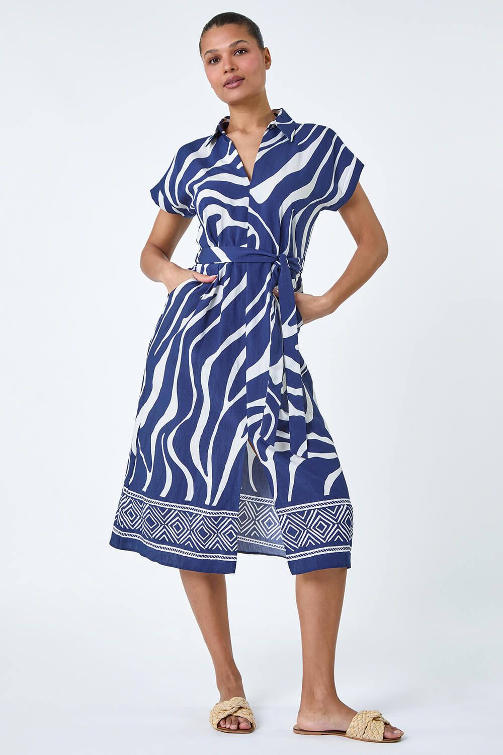 Roman Animal Border Print Pocket Midi Dress