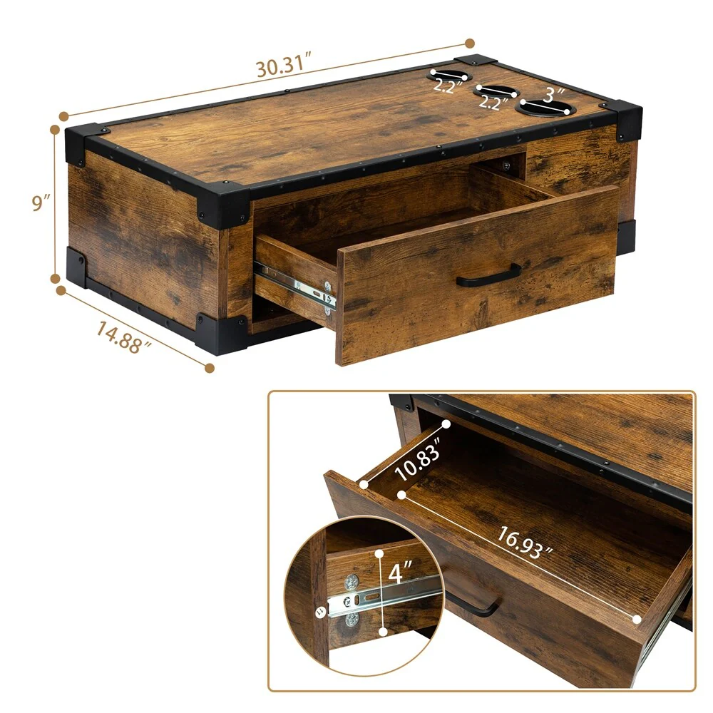 Wall-Mounted Wooden Salon Station,Beauty Styling Table,with 3 Holes