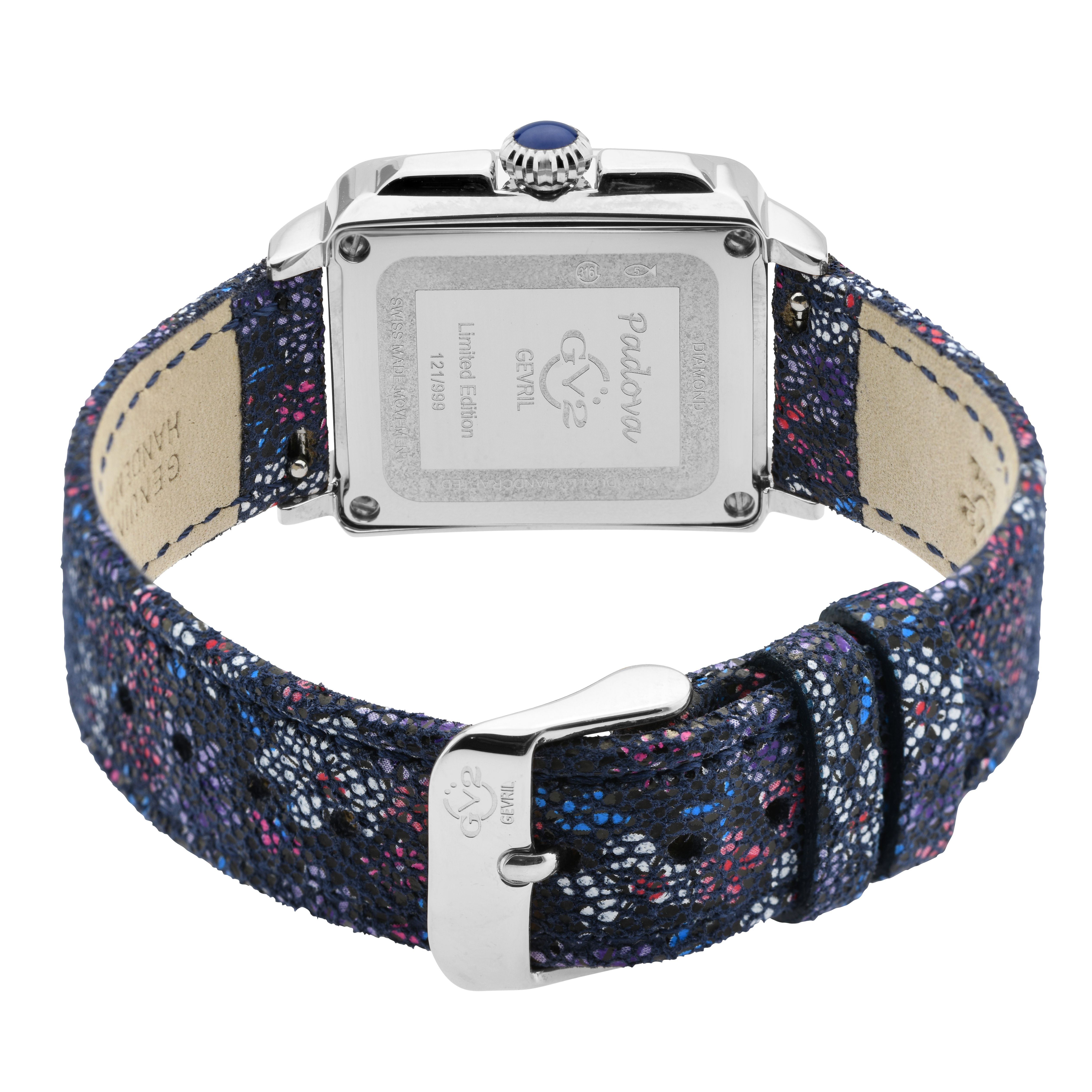 GV2 Padova Gemstone Floral, Swiss Quartz Watch, Blue MOP Dial, Hand made Italian leather, and Sapphire Crystal