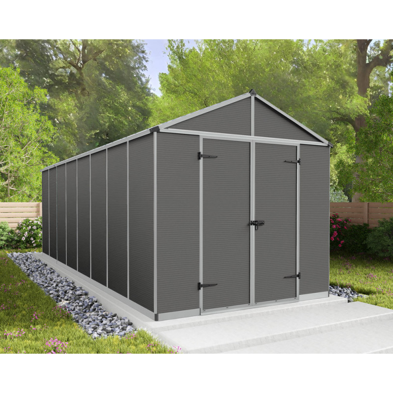 Abri de jardin en résine Rubicon gris 2,37 x 6,03 x 2,35 m CANOPIA