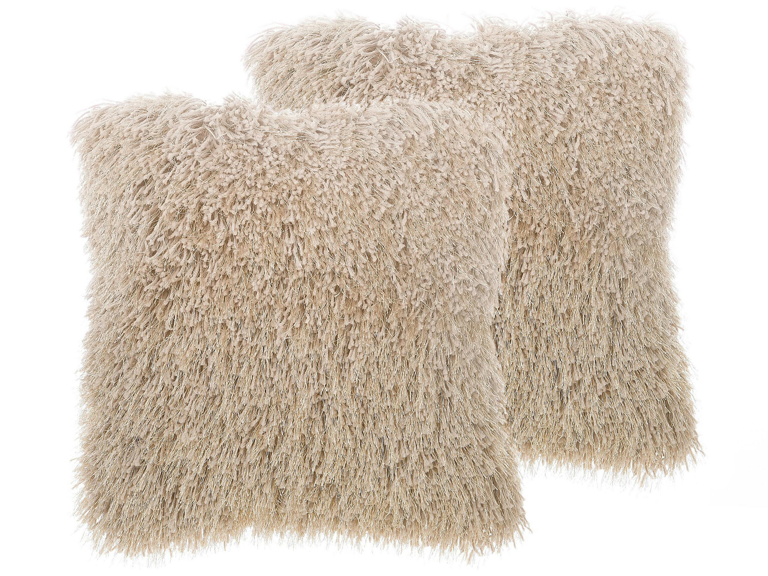 CIDE - Lot de 2 coussin décoratifs en tissu beige 45x12cm