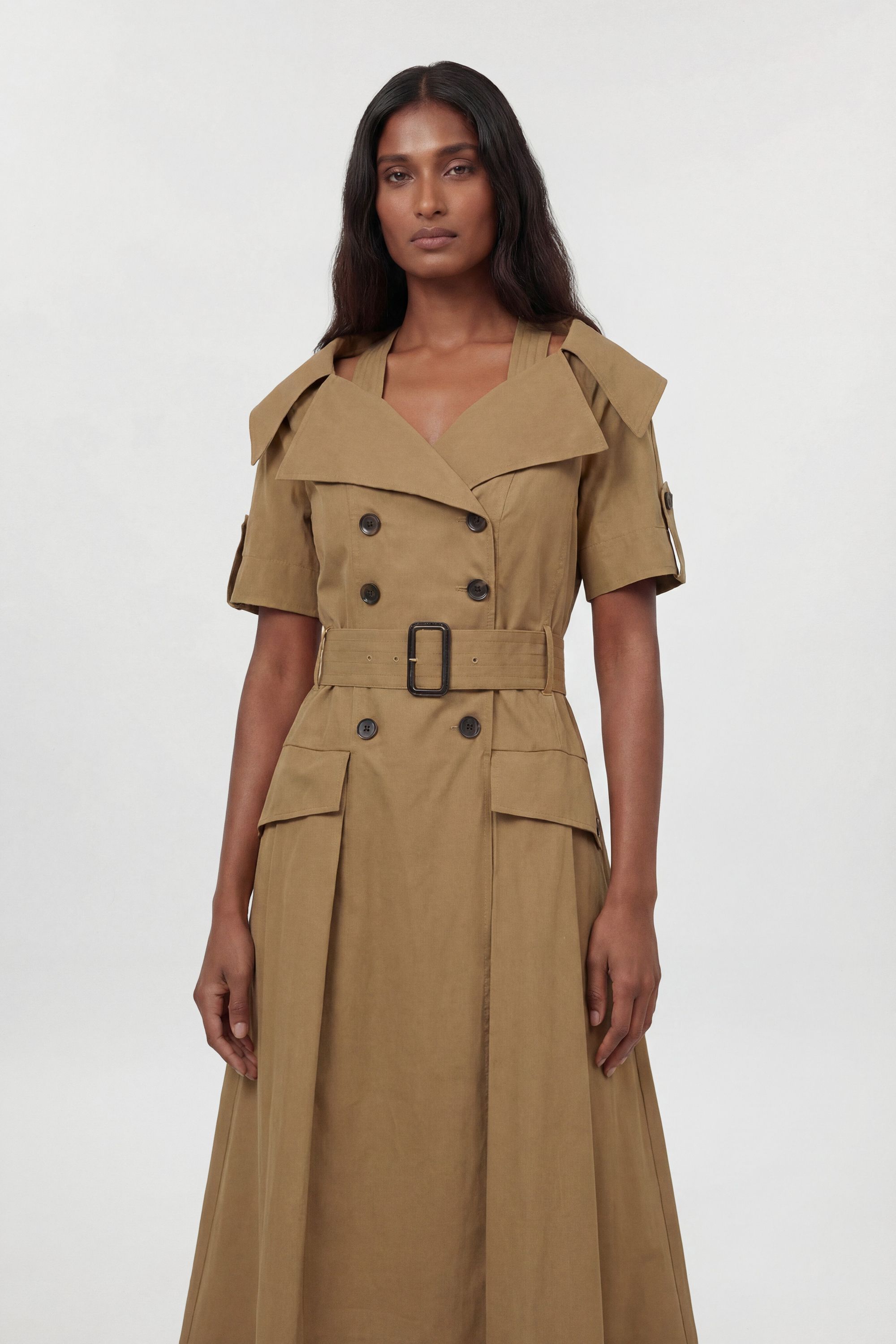 KarenMillen Tailored Cotton Trench Belted Full Skirted Midi Dress