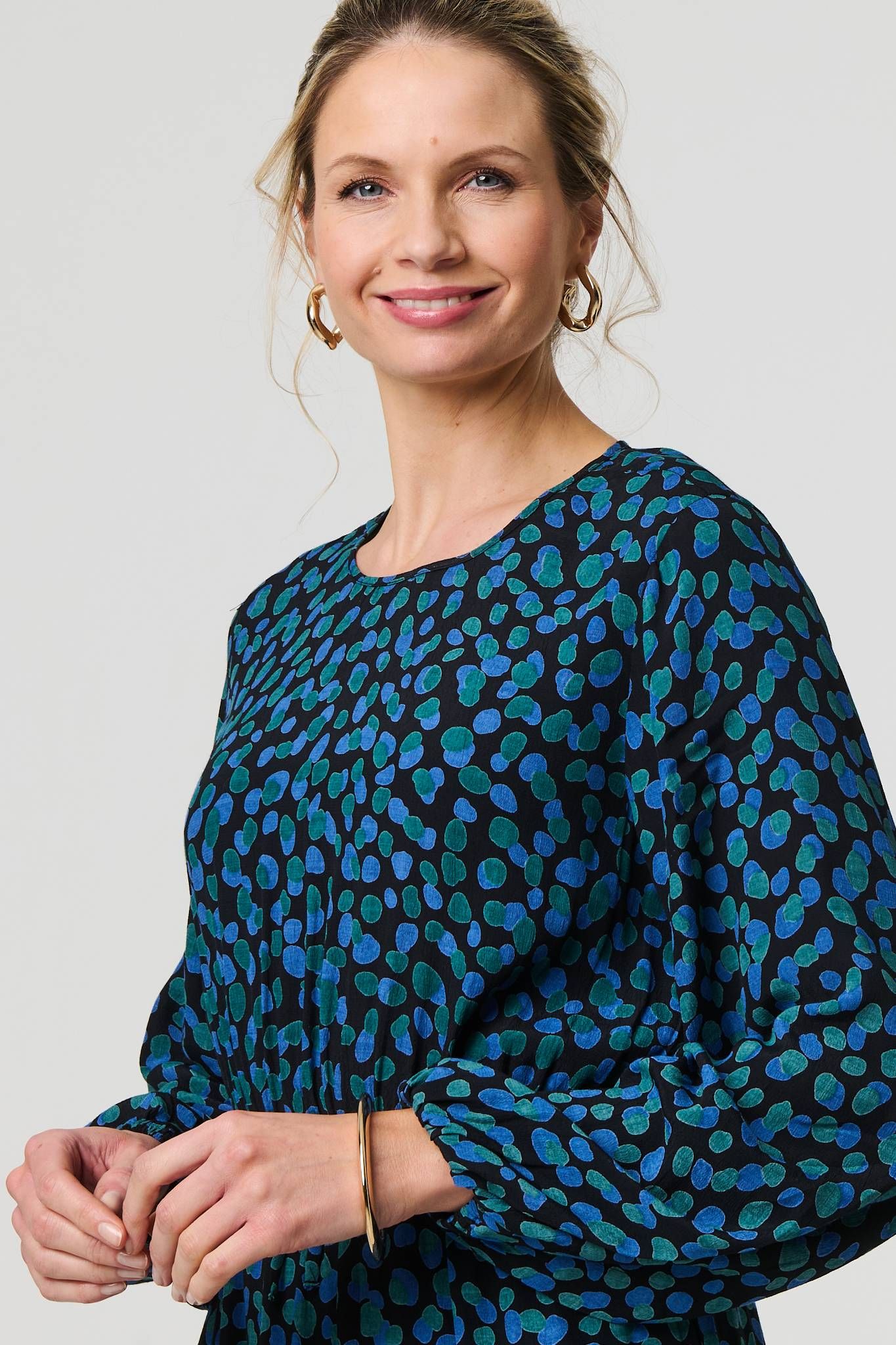 Izabel London Printed Flare Sleeve Ruffled Midi Dress