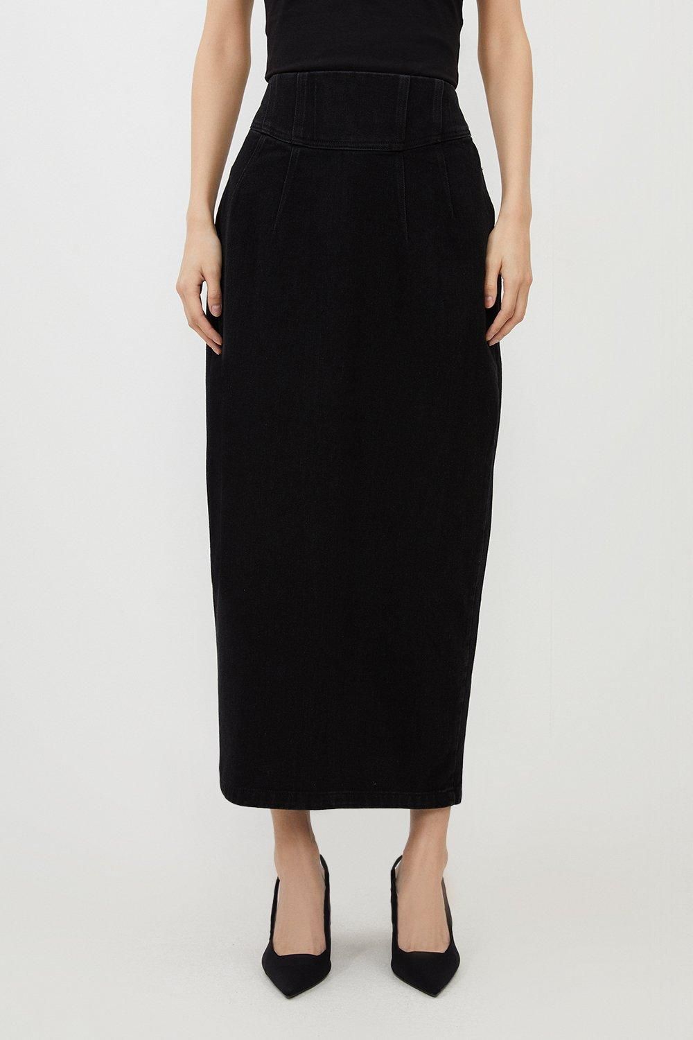 KarenMillen Corset Waist Denim Midi Skirt