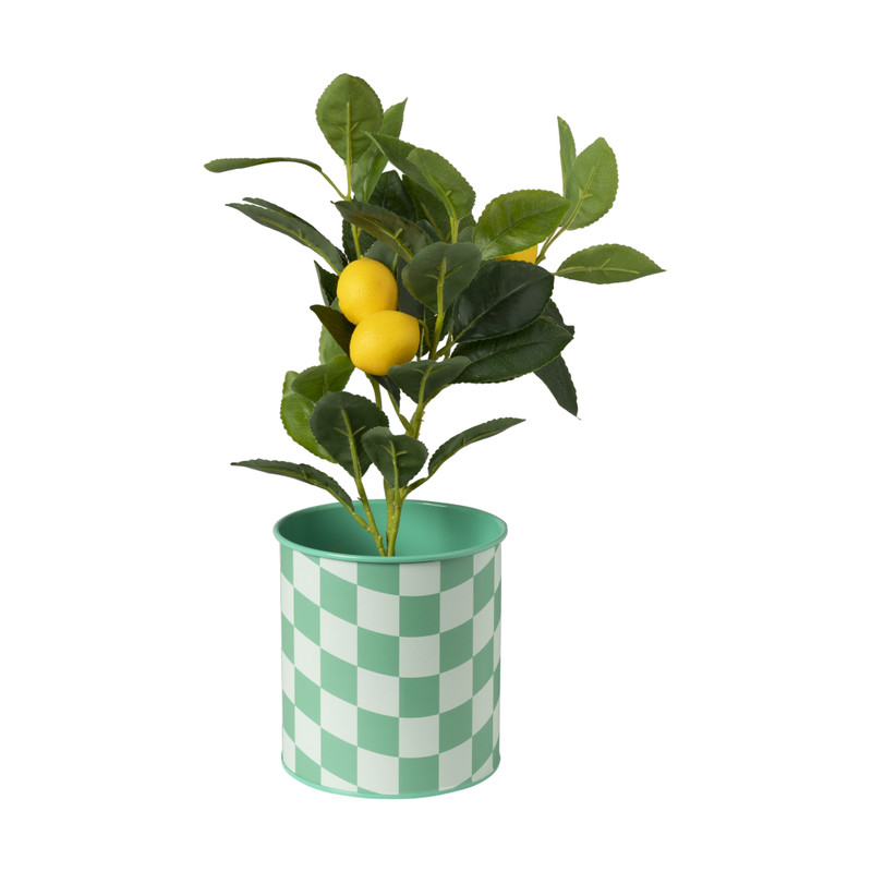 Bloempot geblokt groot - groen - &Oslash;13x14 cm