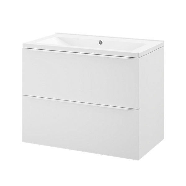 Meuble vasque suspendu blanc mat l.80 cm Imandra   plan vasque blanc céramique Nira, GoodHome